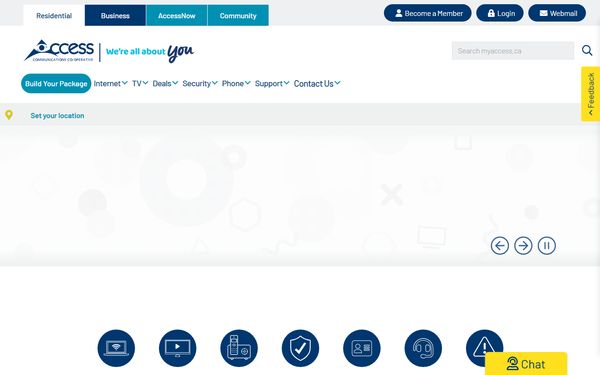 Homepage screenshot of Access Communications Cooperative Limited - Saskatchewan