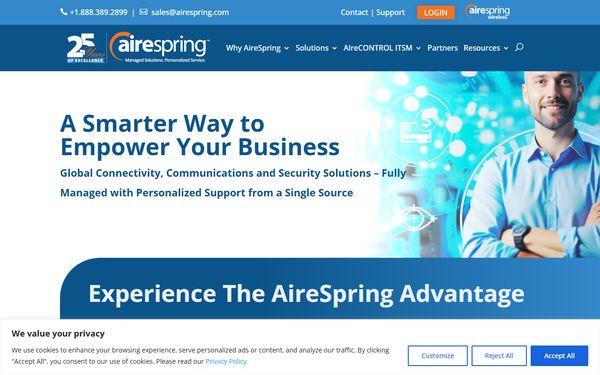 Homepage screenshot of Airespring Inc