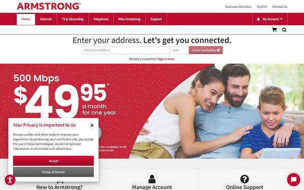 Homepage screenshot of Armstrong Telecommunications Inc - MD