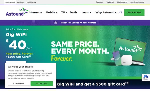 Homepage screenshot of Astound Broadband LLC - OR