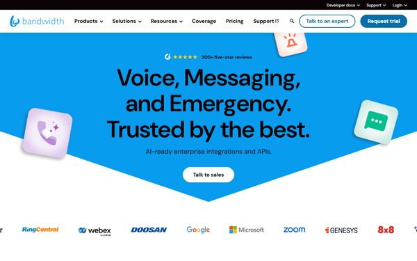 Homepage screenshot of Bandwidth.com