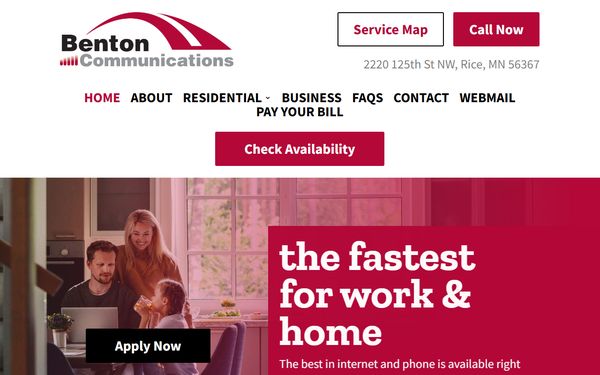 Homepage screenshot of Benton Cooperative Telephone Company