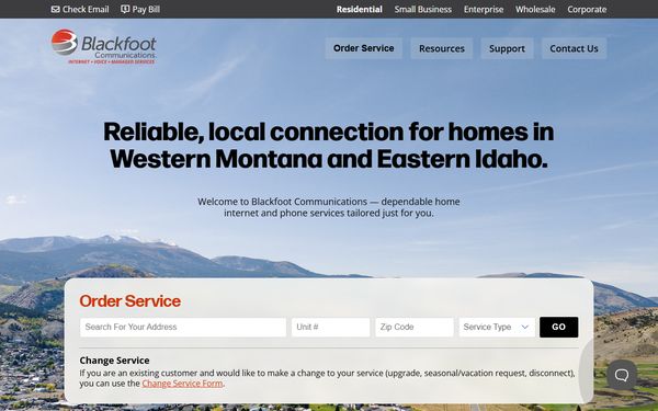 Homepage screenshot of Blackfoot Telephone Cooperative Inc