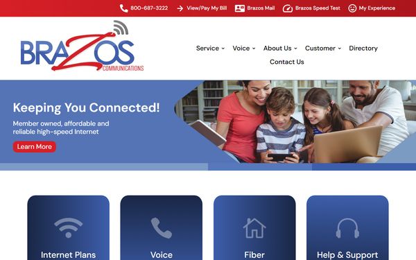 Homepage screenshot of Brazos Telephone Cooperative Inc