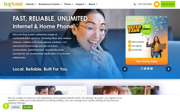 Homepage screenshot of Michigan Wireless LLC dba Bug Tussel Wireless