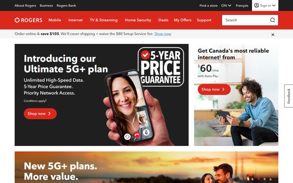 Homepage screenshot of Rogers Communications Canada Inc