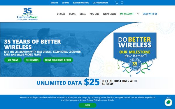 Homepage screenshot of Carolina West Wireless Inc