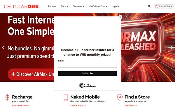 Homepage screenshot of Cellular One
