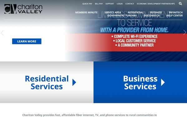 Homepage screenshot of Chariton Valley Communications Corporation