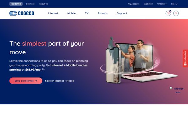 Homepage screenshot of Cogeco Connexion Inc
