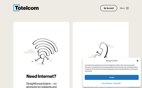 Homepage screenshot of Totelcom Communications LLC