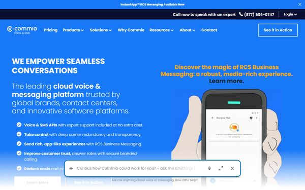 Homepage screenshot of Commio