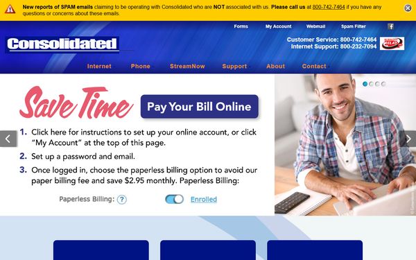 Homepage screenshot of Consolidated Telephone Company
