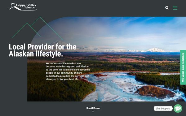 Homepage screenshot of Copper Valley Telephone Cooperative Inc