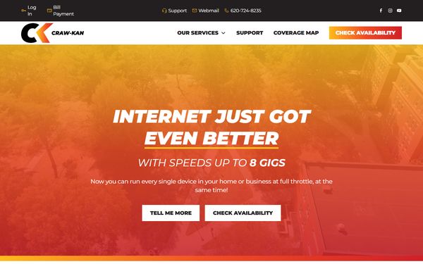 Homepage screenshot of Craw-Kan Telephone Cooperative