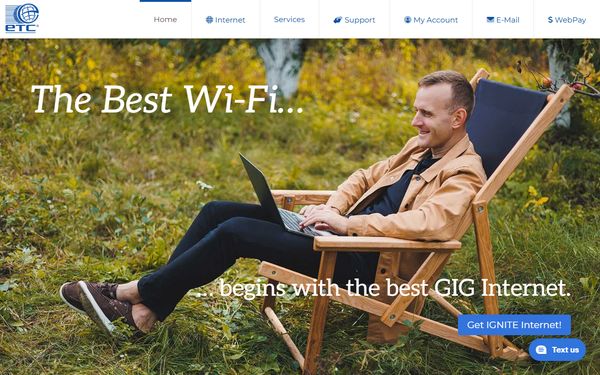 Homepage screenshot of ETC Communications