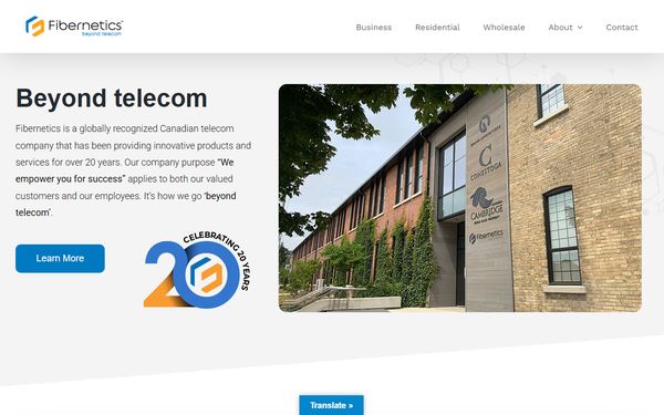 Homepage screenshot of Fibernetics Corporation - ON