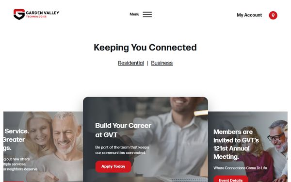 Homepage screenshot of Garden Valley Telephone Company