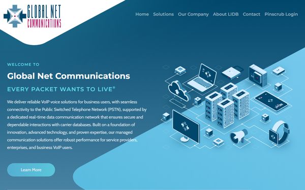 Homepage screenshot of Global Net Communications Inc