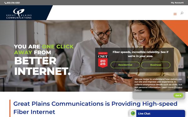 Homepage screenshot of Great Plains Broadband Inc - NE
