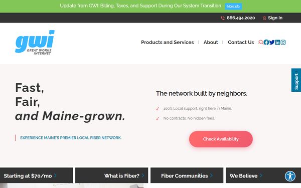 Homepage screenshot of Biddeford Internet Corporation - ME