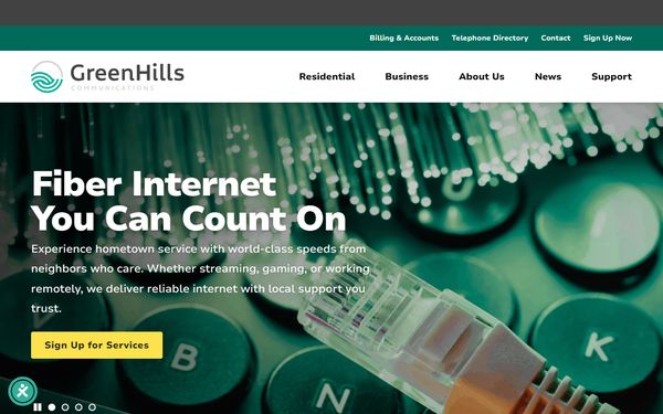 Homepage screenshot of Green Hills Telecommunications Services