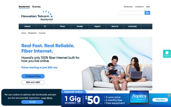 Homepage screenshot of Hawaiian Telcom Inc - HI
