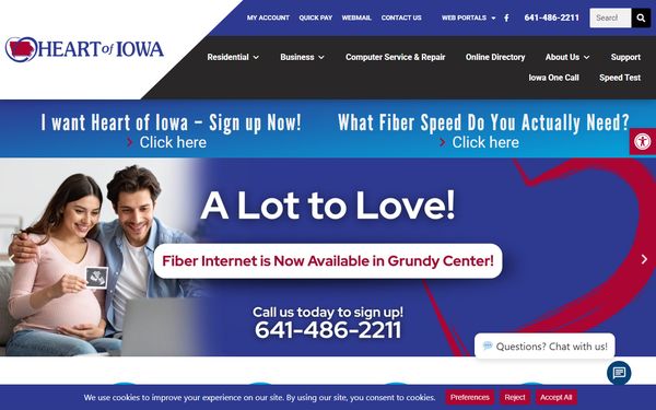 Homepage screenshot of Heart of Iowa Communications Cooperative - IA