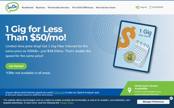 Homepage screenshot of ImOn Communications LLC - IA