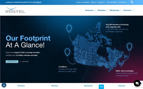 Homepage screenshot of Iristel Inc