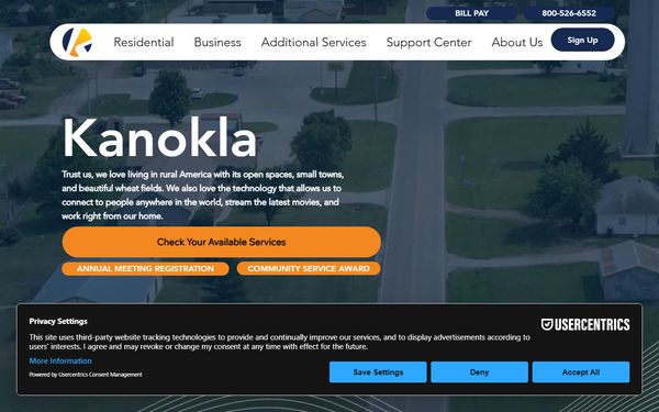 Homepage screenshot of KanOkla Telephone Association