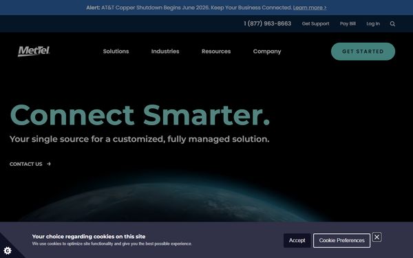Homepage screenshot of MetTel