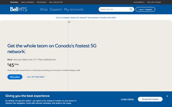 Homepage screenshot of MTS Communications Inc