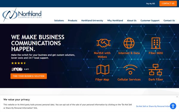 Homepage screenshot of Northland Networks Ltd - NY