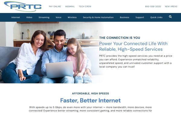 Homepage screenshot of Palmetto Rural Telephone Cooperative Inc