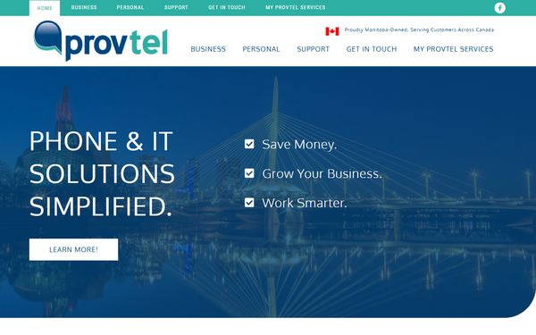 Homepage screenshot of Provincial Tel Inc - MB