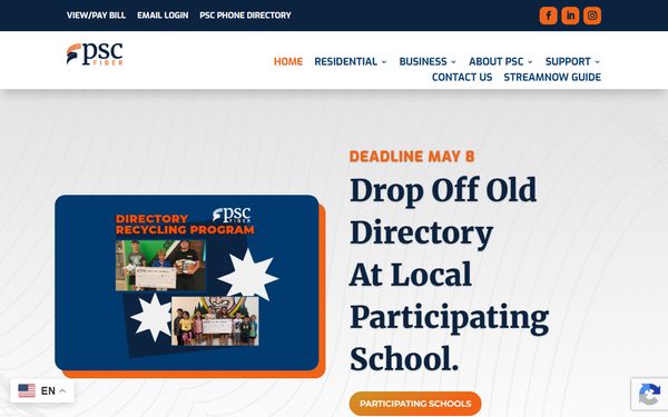 Homepage screenshot of Perry-Spencer Rural Telephone Cooperative Inc dba PSC