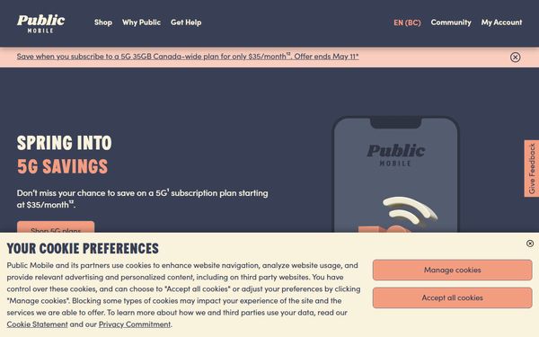 Homepage screenshot of TELUS Mobility