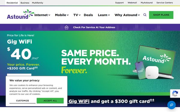 Homepage screenshot of RCN Telecom Services of Illinois LLC