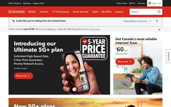 Homepage screenshot of Rogers Communications Canada Inc