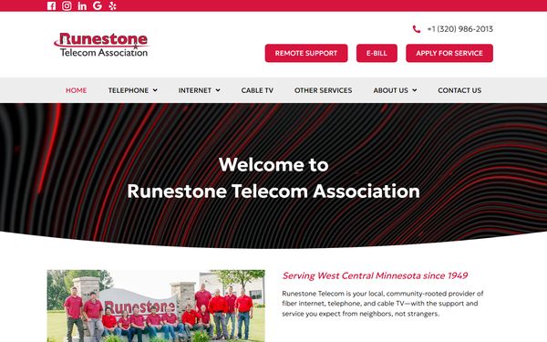 Homepage screenshot of Runestone Telephone Association dba Runestone Telecom Association