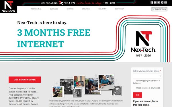 Homepage screenshot of Nex-Tech LLC - KS