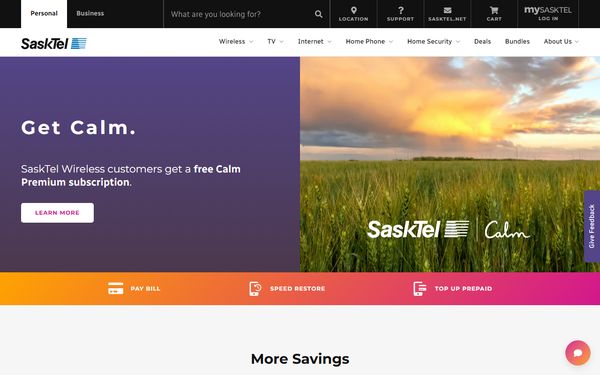 Homepage screenshot of Sasktel Mobility