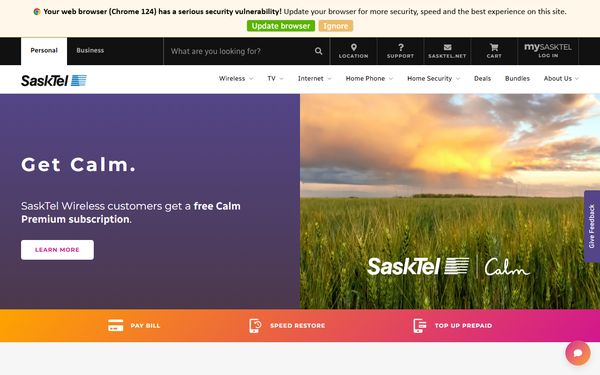 Homepage screenshot of Sasktel