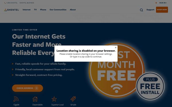 Homepage screenshot of Shentel Communications Company
