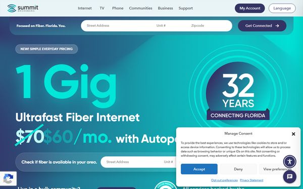 Homepage screenshot of Orlando Telephone Company Inc dba Summit Broadband