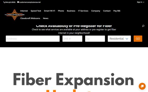 Homepage screenshot of Tularosa Communications Inc - NM