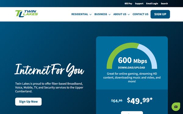 Homepage screenshot of Twin Lakes Telephone Cooperative Corporation
