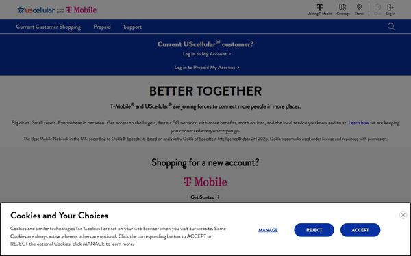 Homepage screenshot of United States Cellular - WV