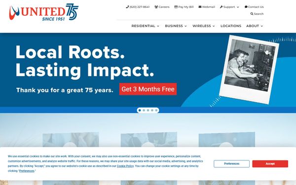 Homepage screenshot of United Telephone Association Inc